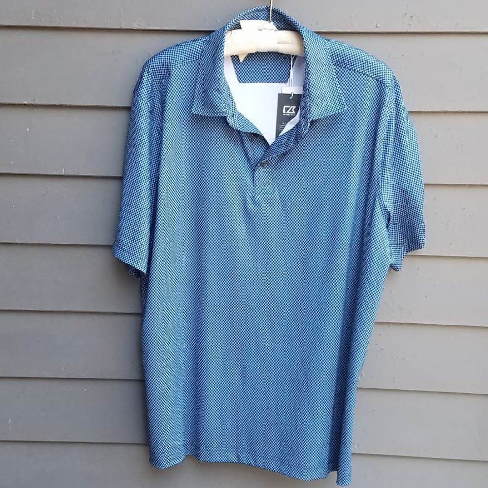 NWT Mens Cutter & buck Blue Black Golf Polo size XL